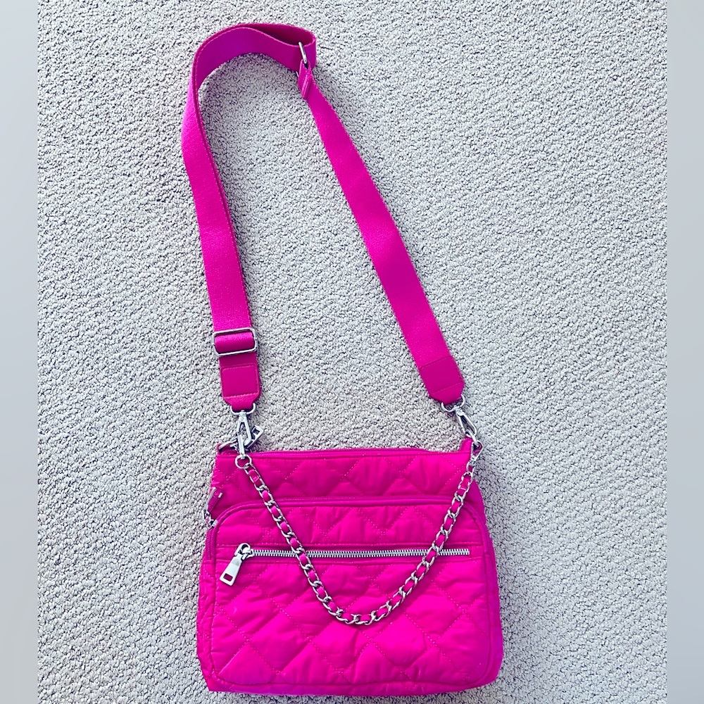 INC fuchsia color cross body shoulder quilted purse